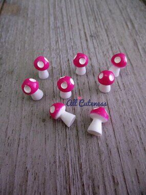 (NWOT) 8pc Magenta Miniature Mushroom Figurines for Crafts or Fairy Gardens